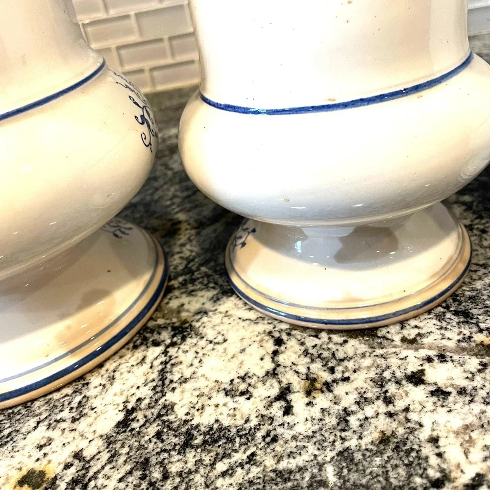 Vintage Blue White Onion Pattern Ceramic Canister Set Flour Sugar Coffee Tea